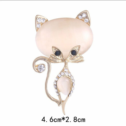 Брошь Ювелирная шкатулка, кошачий глаз синтетический, стразы, бежевый в золоте