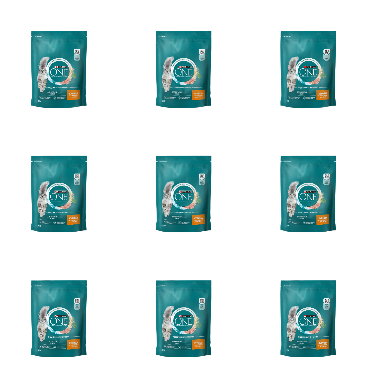 Purina ONE Сухой корм для взрослых кошек, с курицей , 200 г, 9 уп