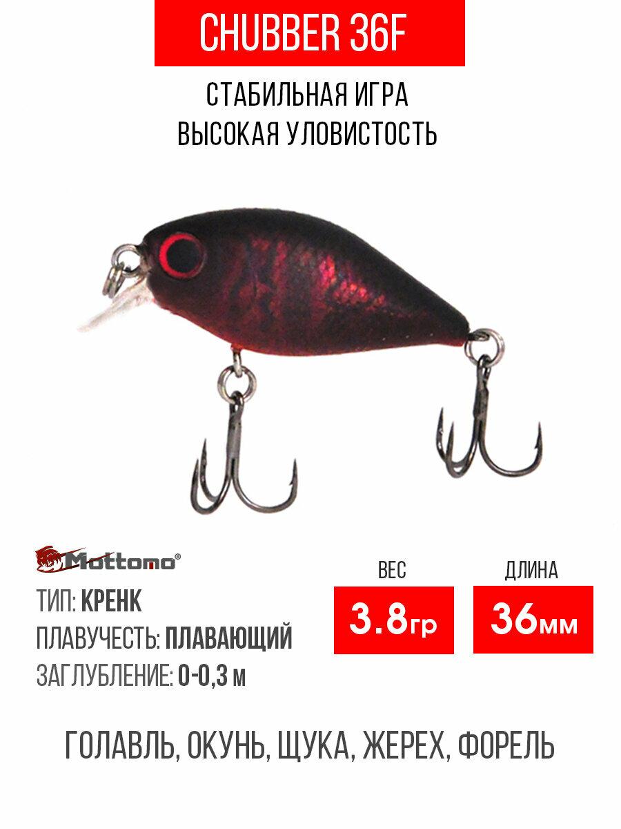 Воблер для рыбалки Mottomo Chubber 36F 3,8g, кренк плавающий для спиннинга, троллинга. Приманка окуня, щуку Dark Fuel