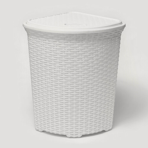 Изображение товара Корзина для белья угловая с крышкой «Ротанг», 60 л, 40×40×58 см, цвет белый