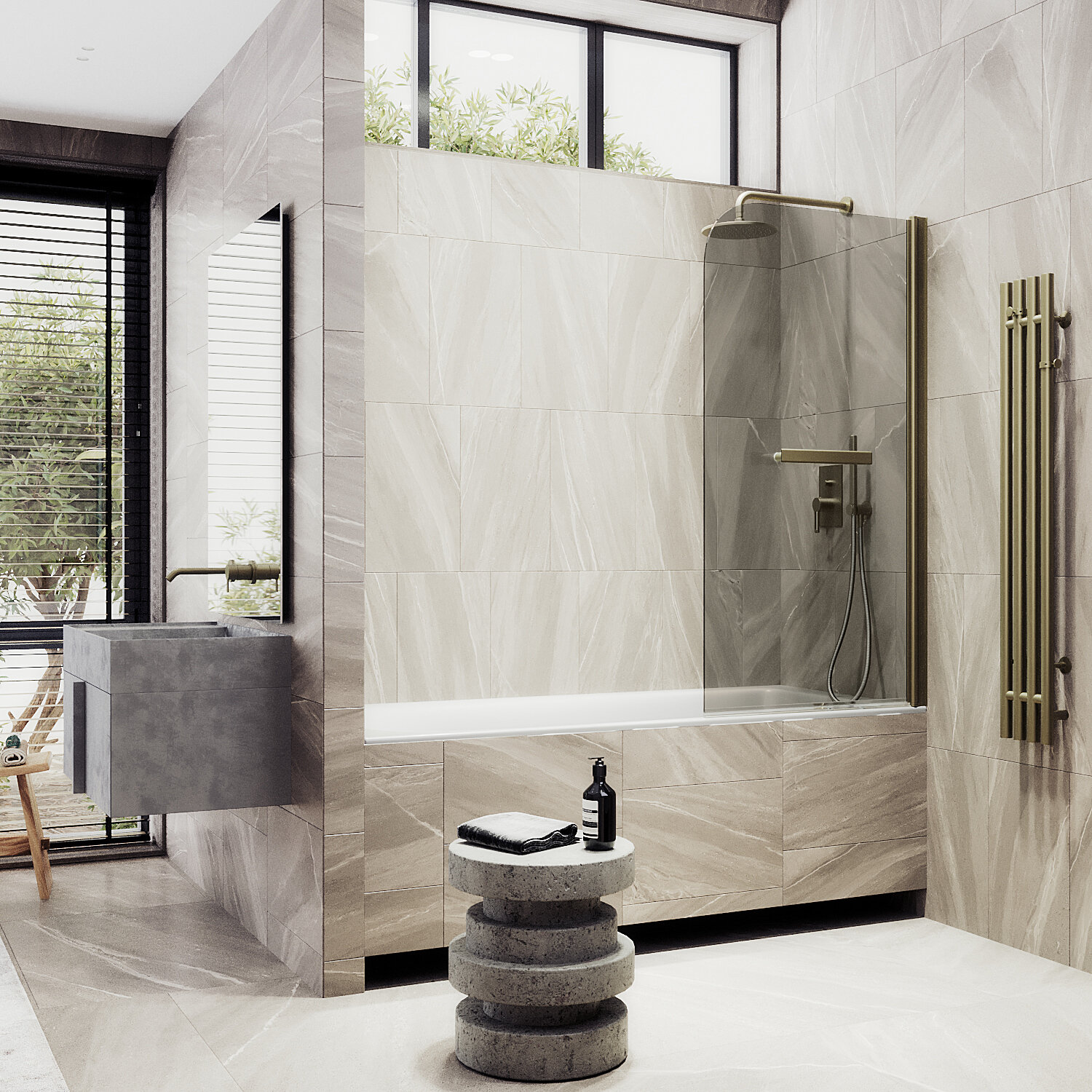 Шторка для ванны MaybahGlass 70х140 MGV-783-2 с полотенцедержателем, стекло бронза, профиль бронза