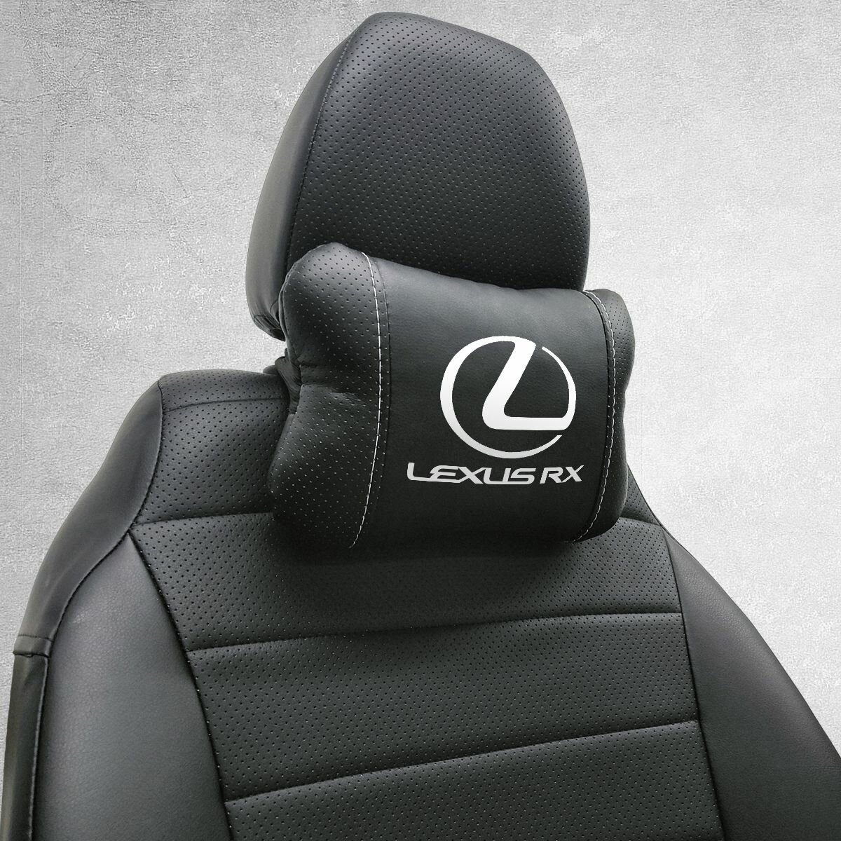Подушка на подголовник автомобиля, под шею с логотипом Lexus RX. Салонный тюнинг для лексус рх 330. Аксессуар дополняющий коврики и чехлы для Lexus RX. Подойдет для лексус рх 300 и рх 350.