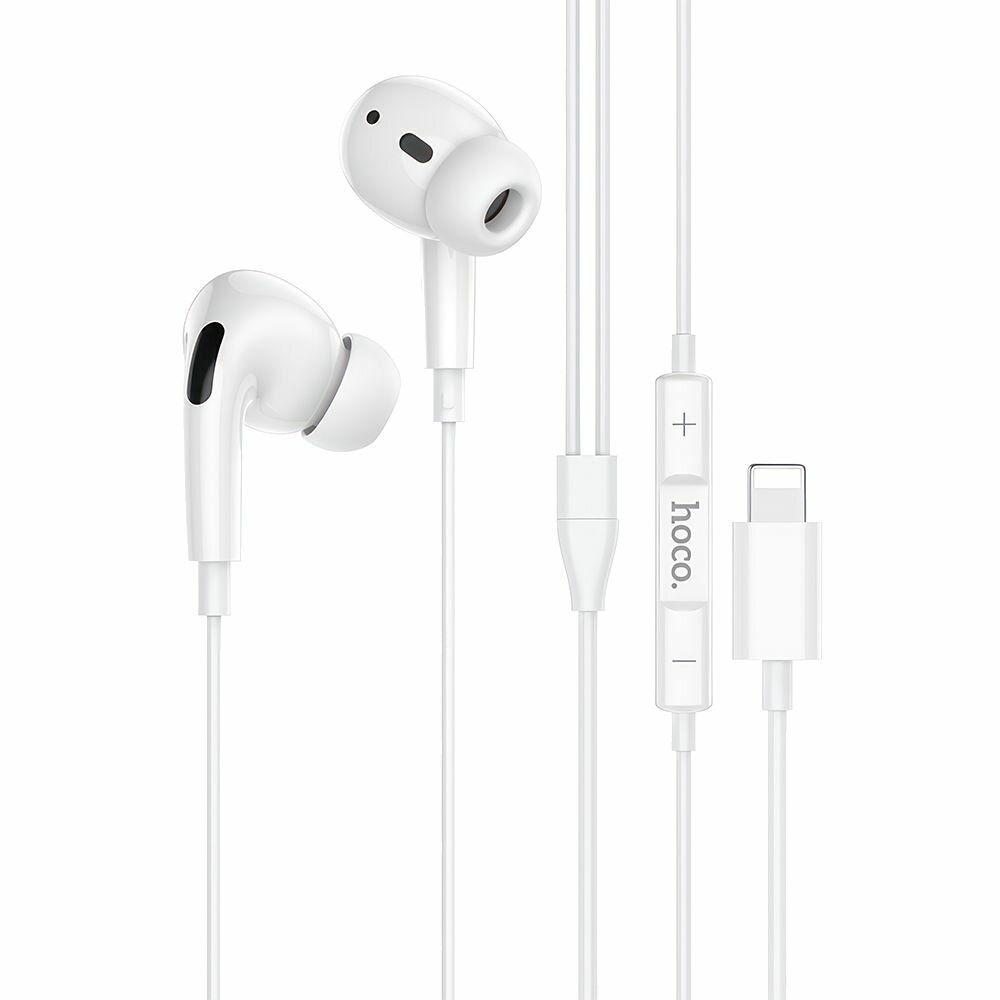 Гарнитура HOCO M1 Pro Lightning 8-pin, внутриканальная, BT5.0, громкость +/-, 1.2м (белый)