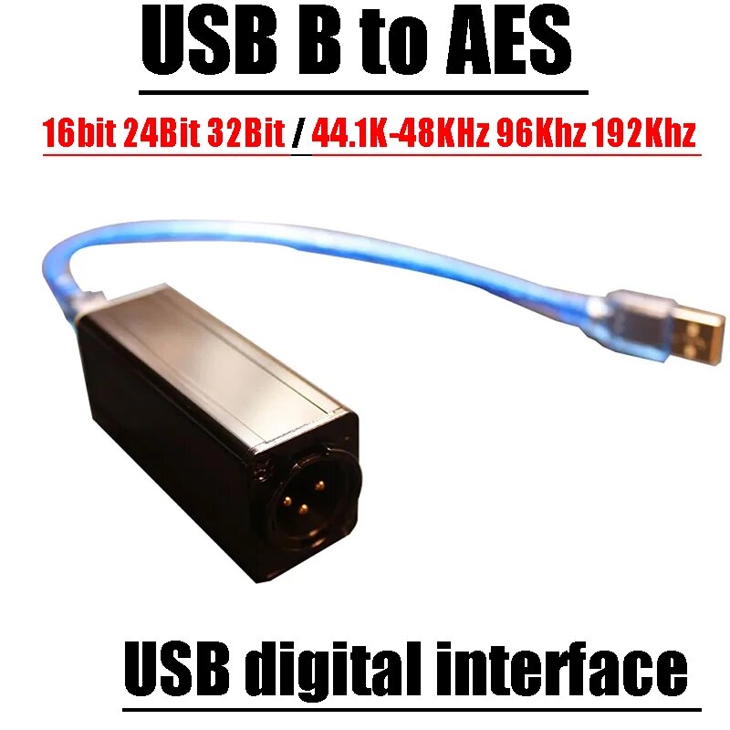 Цифровой выход USB B до AES, 10000 бит, 44,1 K-48 кГц, 96 кГц, 192 кГц, 16-32Bit 44.1k- 192K