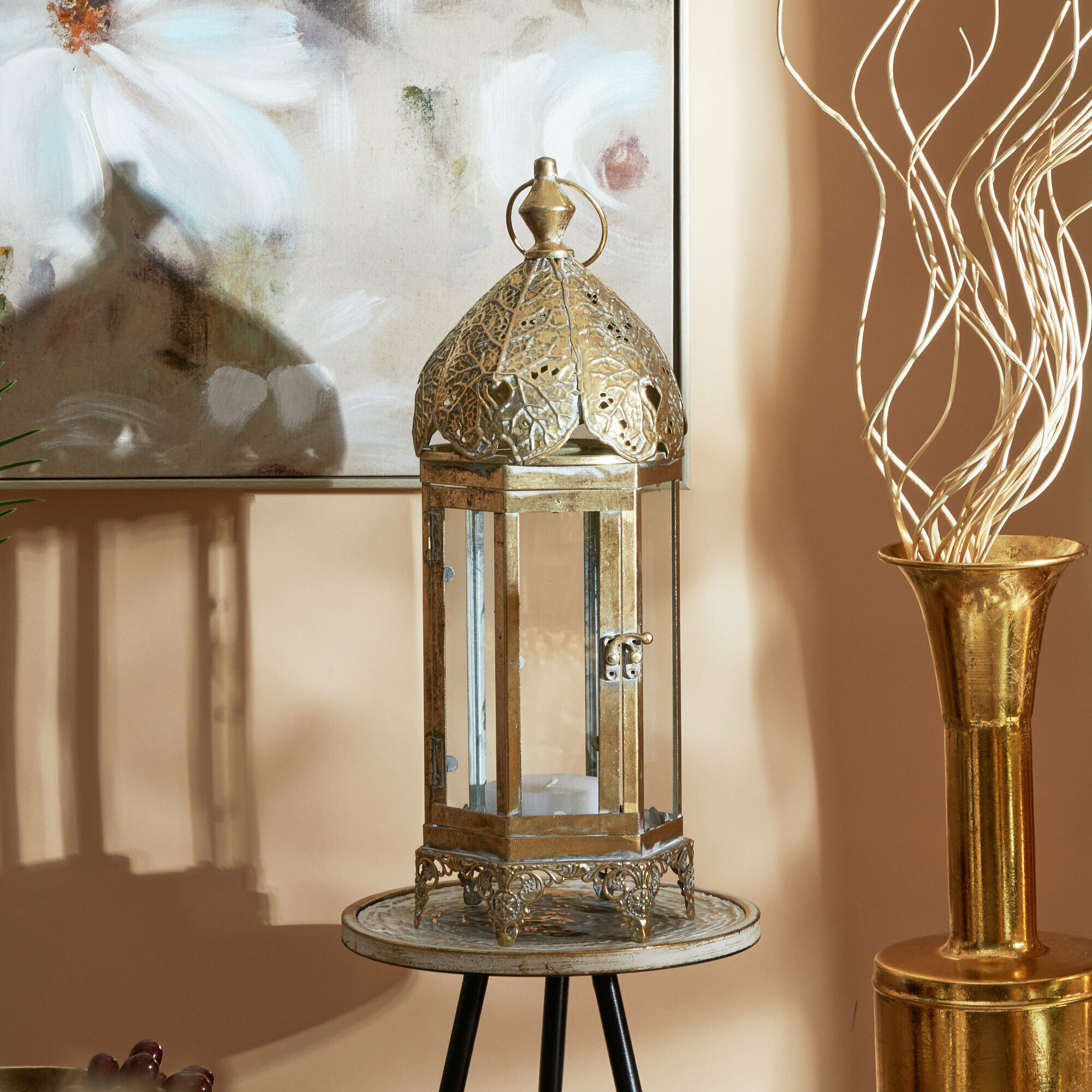 57-262 Подсвечник в виде фонаря Эфиопия 18х18х50см, Железо, стекло, Glasar