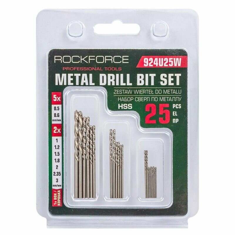 Сверла по металлу, набор 25пр. ROCKFORCE