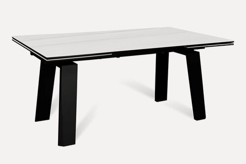 Изображение товара Стол обеденный керамический раздвижной PANAMA 160 DUOMO CER на металлокаркасе, столешница керамика, 160(240)х90 см (молочный мрамор/черные ножки)