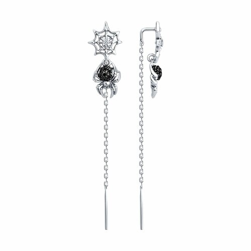 фото Серьги цепочки diamant online, серебро, 925 проба, родирование, фианит, , черный