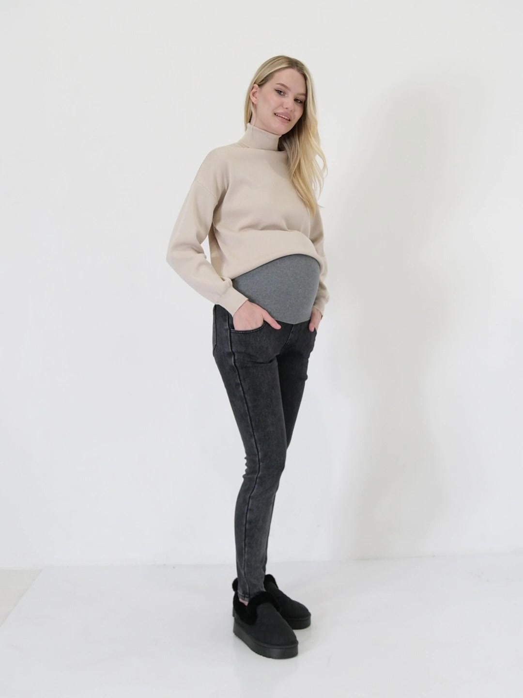 Джинсы PREGGY для беременных, утепленные, размер M, серый — фото 1