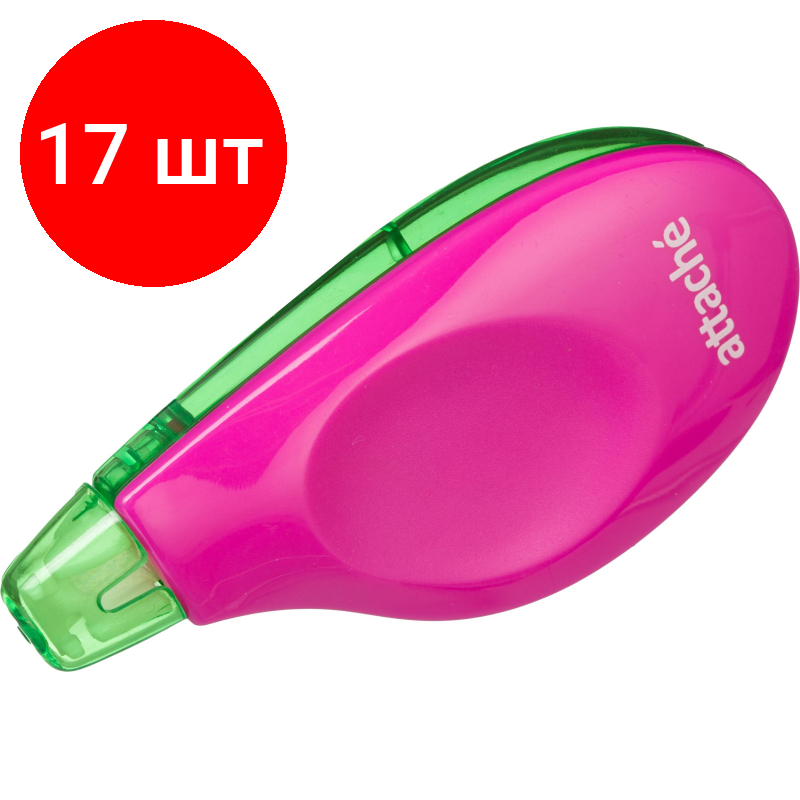 Комплект 17 штук, Корректирующая лента Attache Neon, 5мм x 6м, розово-зелен, блистер