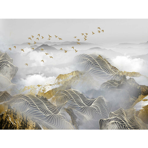 Фотообои Горы и золотые линии 14-985-L-Флок 270 x 400 см (ВхШ) бесшовные, флизелиновые, влагостойкие обои