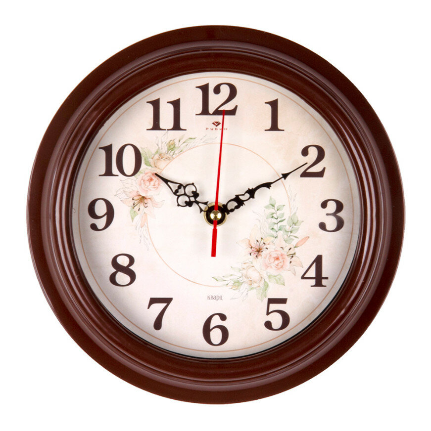 Настенные часы "Рубин" 2121-007 кварцевые пластик круглые диаметр 21 см коричневые