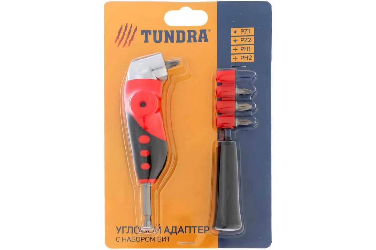 Тундра Адаптер угловой для дрели , с набором бит 4 шт. 3640679 — фото 1