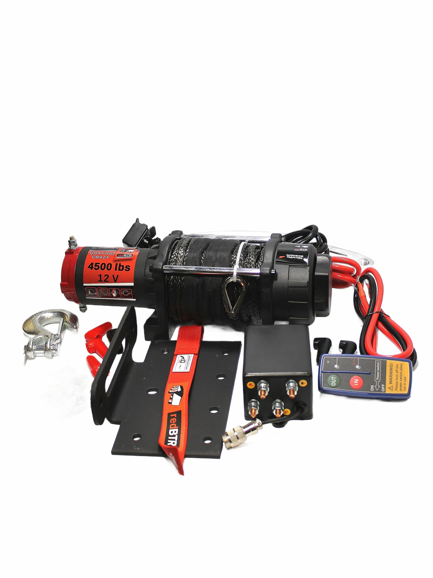 Лебедка RedBTR серия "QUATTRO CRAZY" 45S 12v (UTV/ATV) трос синтетика 2040кг 176:1 пульт ДУ