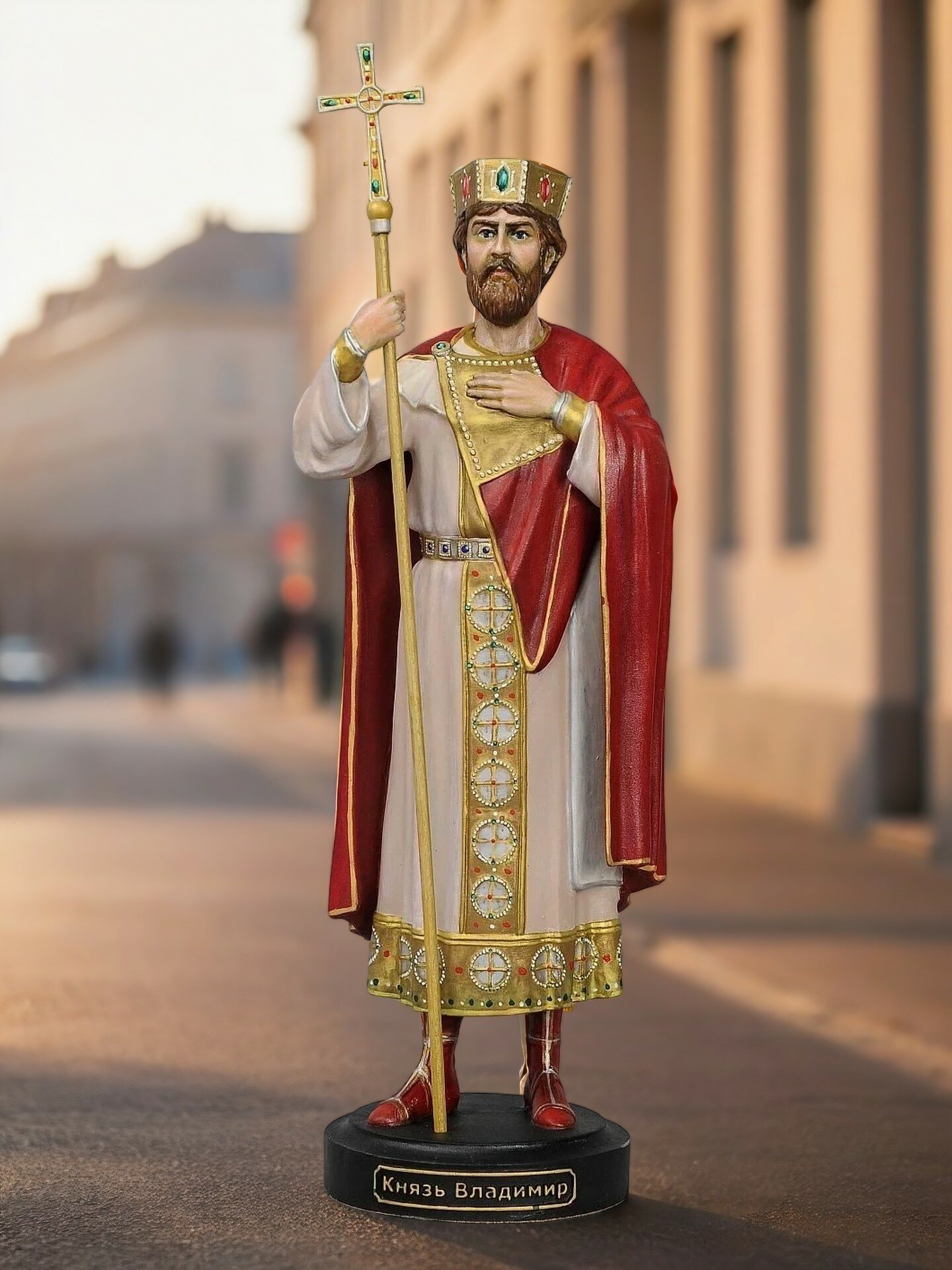 Статуэтка князь Владимир Красно Солнышко, высота 27 см, литьевой мрамор, цвет ручная роспись