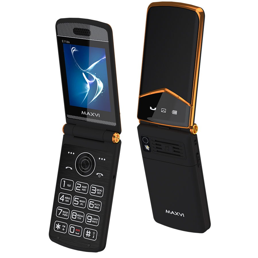 Мобильный телефон Maxvi E11DS Черно-золотой 2 sim 2.8″ TFT 2G 1500 mAh (RU)