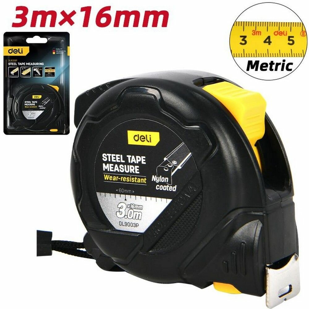 Профессиональная рулетка с двойным стопором 3м*16мм Deli DL9003P