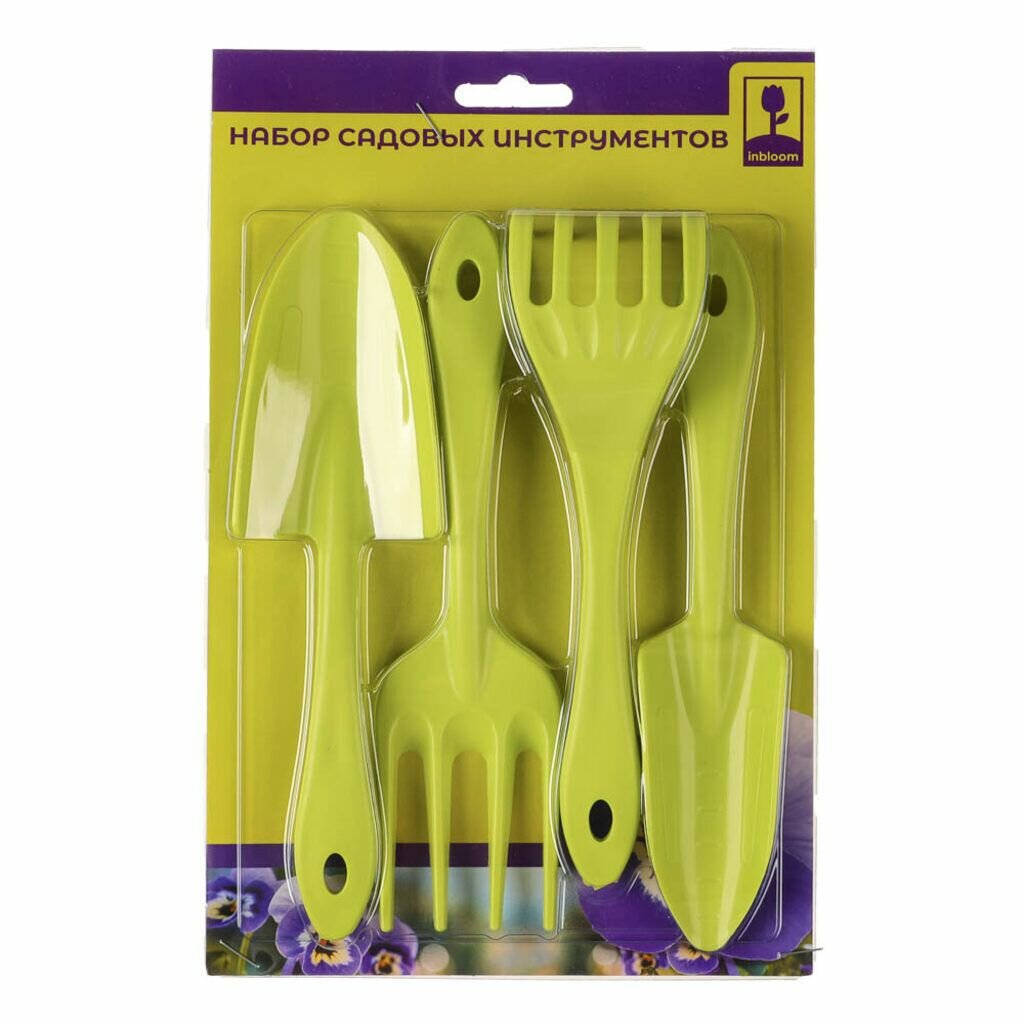 Набор садовых инструментов Гала-центр лопатка, совок для пересадки, грабельки, вилка для рыхления, салатовый