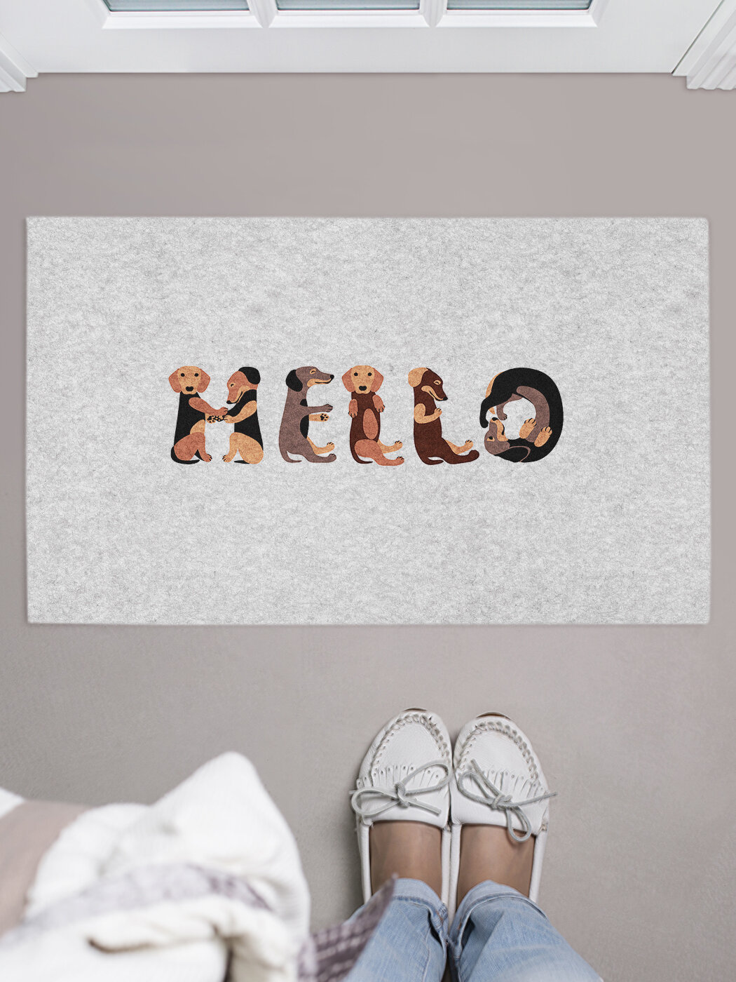 Коврик придверный в прихожую с принтом  Привет от таксы  45 на 75 см   JoyArty