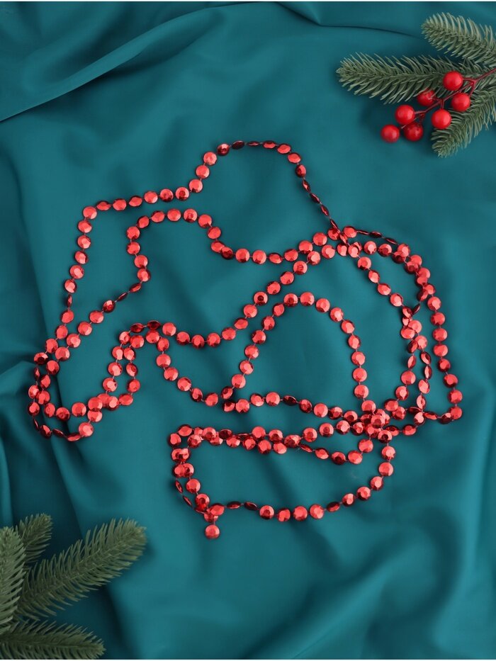 Бусы на ёлку «Грани» длина 2.7 м d=10 мм красные