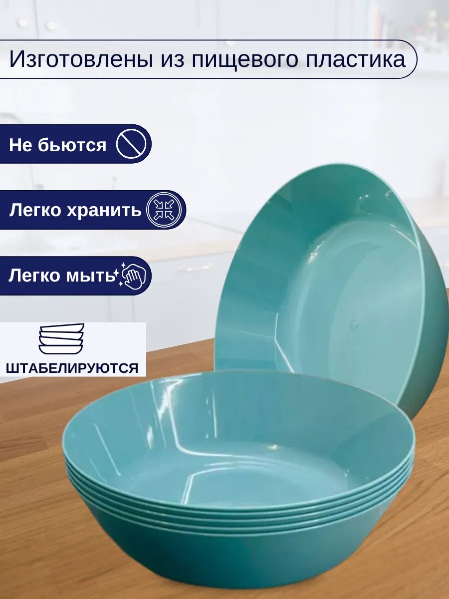 Тарелки набор пластиковые суповые диаметр 17 см 5 шт — фото 1