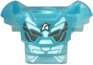 Minifigure Armor Space with Shoulder Protection and 2 Clips with Dark Gray and White Armor Plates and Ultra Agents Logo Pattern, 18827pb02 Trans-Light Blue U