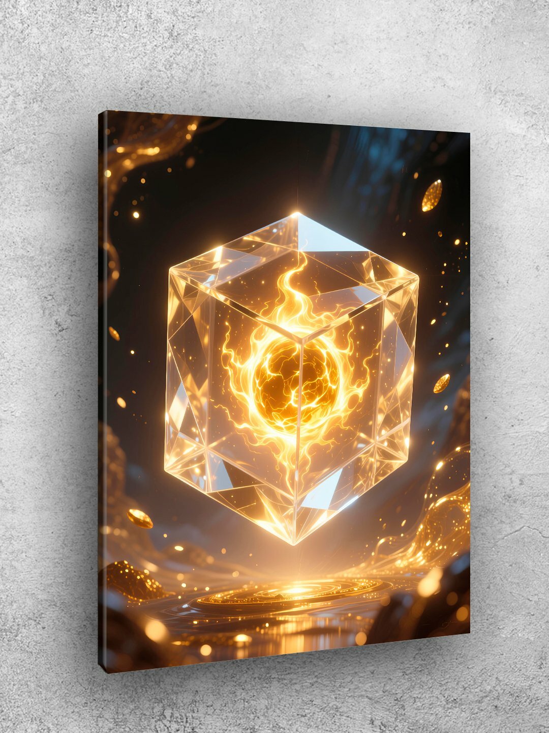 Картина интерьерная на стену ARTERY "Огненный кристалл в кубе", печать на холсте, постер на подрамнике 30х40 см