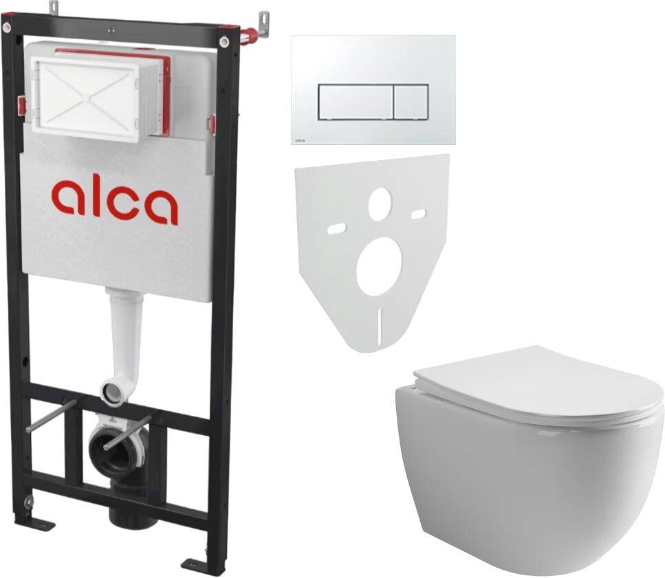 Комплект 2 в 1 Унитаз подвесной Ceramicanova Mia Rimless CN1805 / Инсталляция с кнопкой AlcaPlast AM101/1120-4:1 RU M571-0001 цвет хром глянец