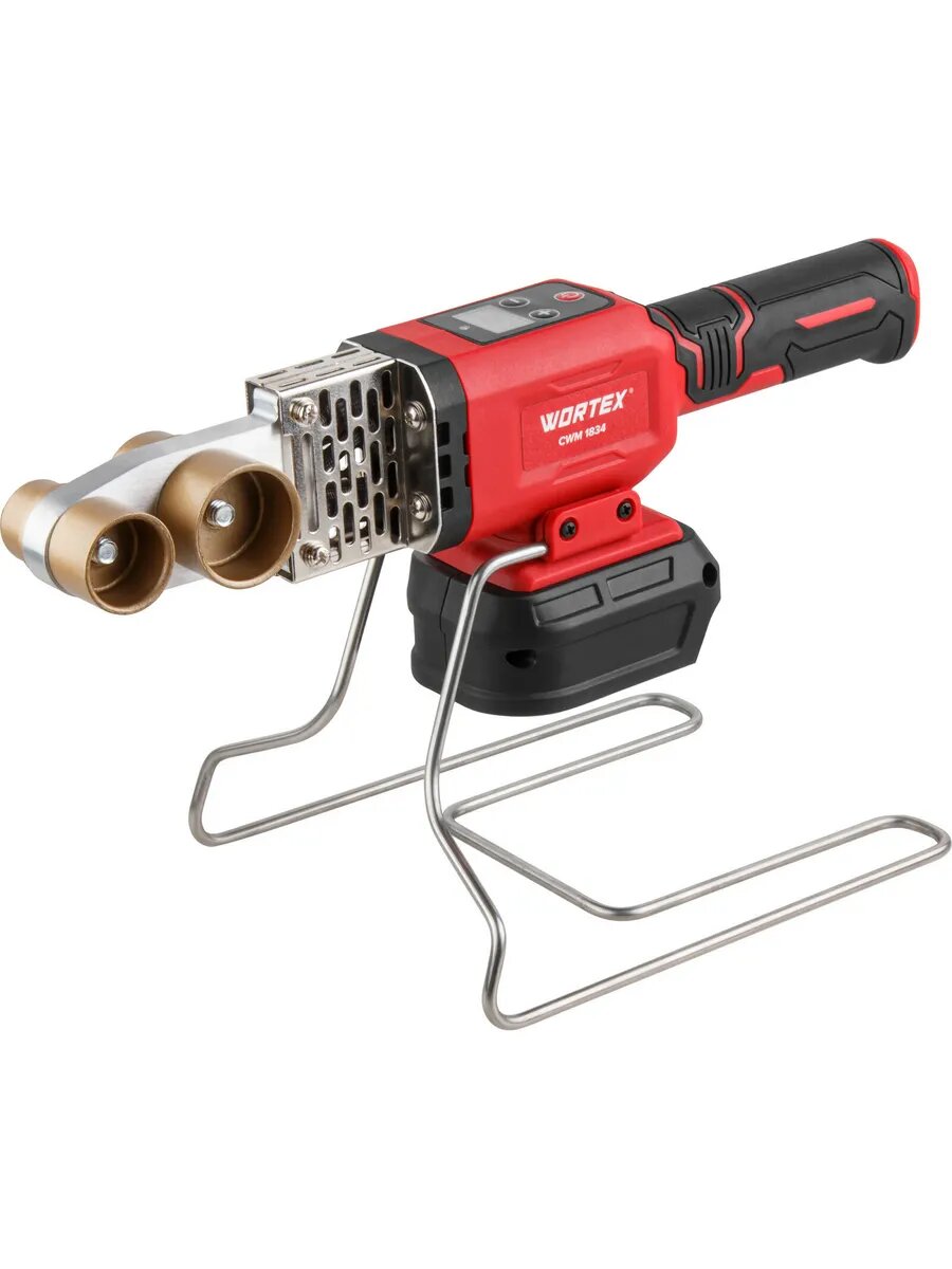 Аккумуляторный сварочный аппарат для полимерных труб WORTEX CWM 1834 ALL1 XLT SOLO + 3 насадки Баз АКБ и З/У (1304746)