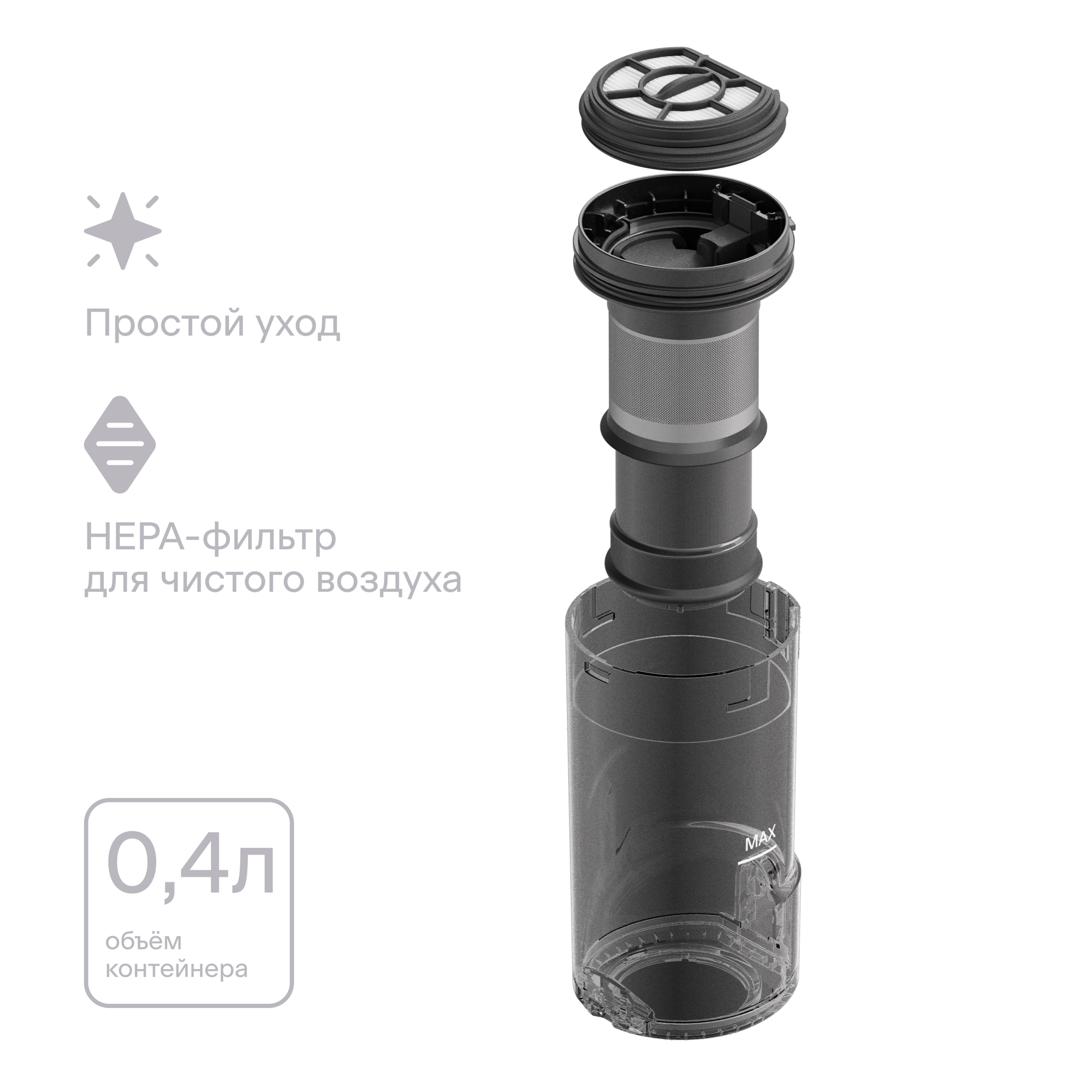 Вертикальный пылесос, беспроводной, Tuvio TS01MBHB, черный