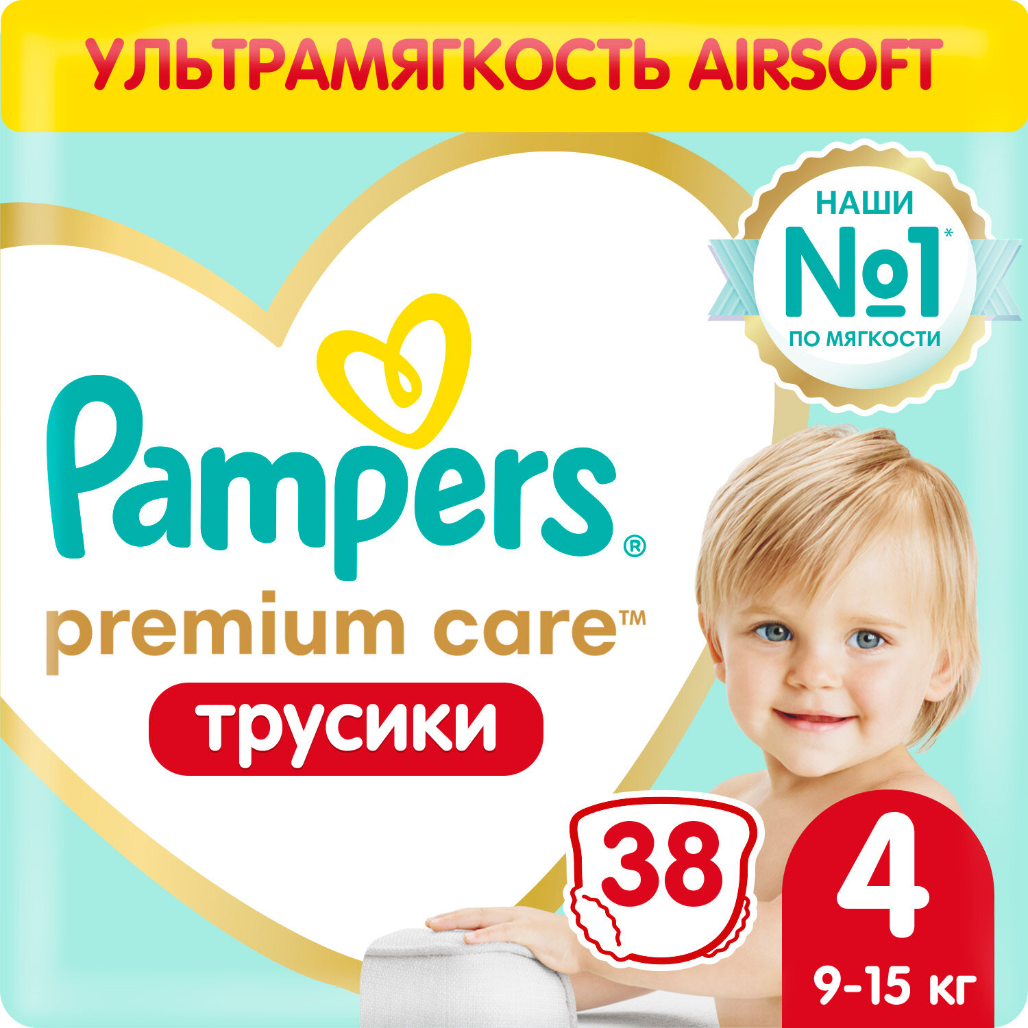 Pampers Premium Care трусики 4, 9-15 кг, 38 шт., белый