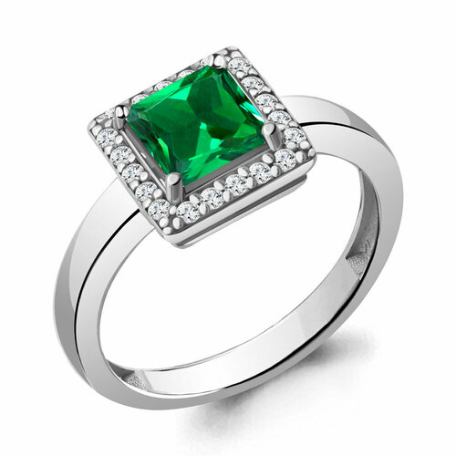 фото Кольцо diamant online, серебро, 925 проба, изумруд синтетический, фианит, размер 17.5, зеленый