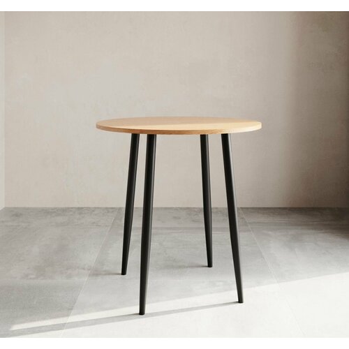 Стол круглый кухонный обеденный нераскладной из шпона дуба на металлических ножках диаметр 75см