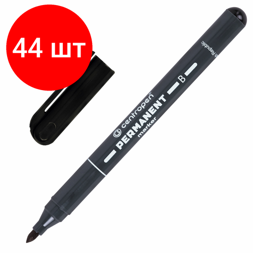 Комплект 44 шт, Маркер перманентный CENTROPEN 2836, черный, круглый наконечник, 2 мм, 6 2836 0012