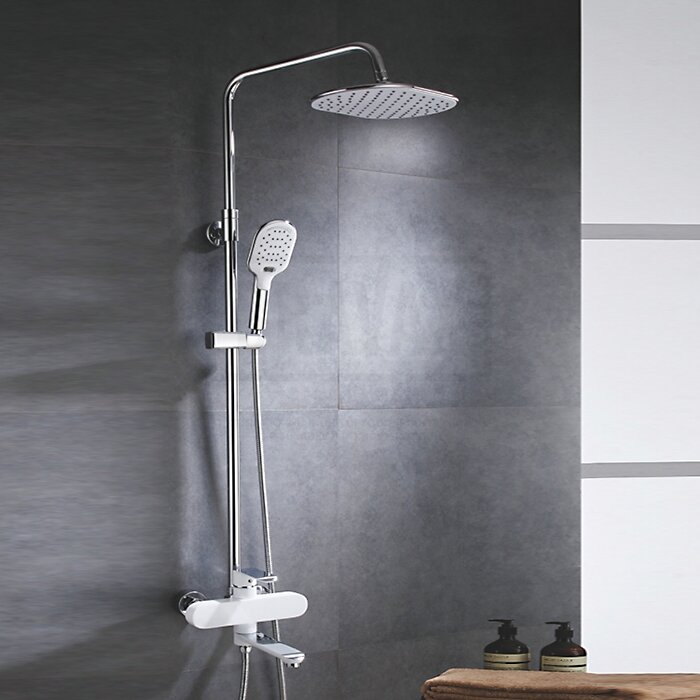 фото ROSE Душевая стойка со смесителем Rose R2136F белый/хром