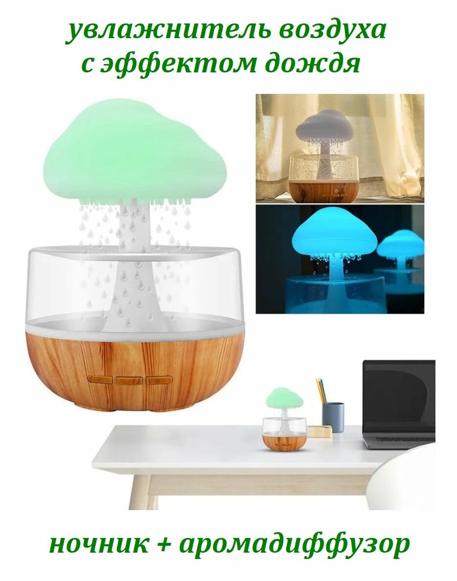 Аромадиффузор увлажнитель воздуха Гриб / Светодиодный ночник Облако с подсветкой 7 цветов