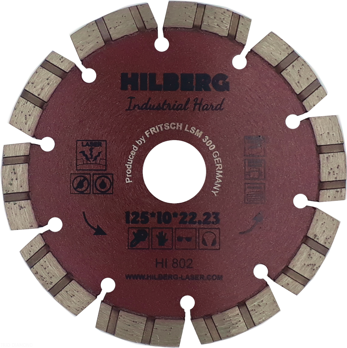 Диск алмазный отрезной 125х22,23 Сегментный Турбо 1 шт. Hilberg Industrial Hard Лазер Trio Diamond HI802 для болгарки (УШМ) по бетону