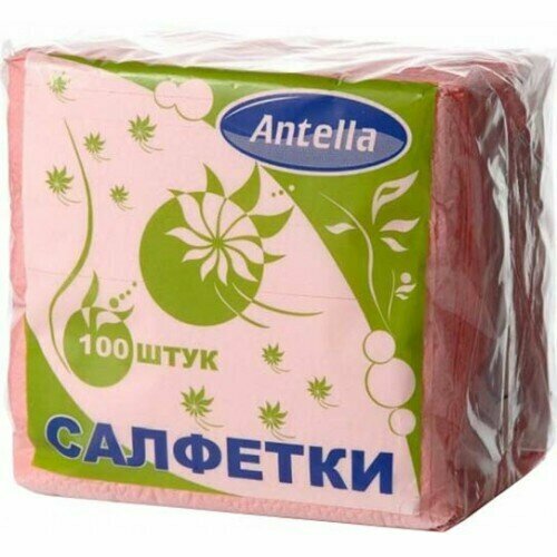 Салфетки бумажные Antella, 1-слойные, цвет розовый, 24х24 см, 100 шт, 6 упаковок