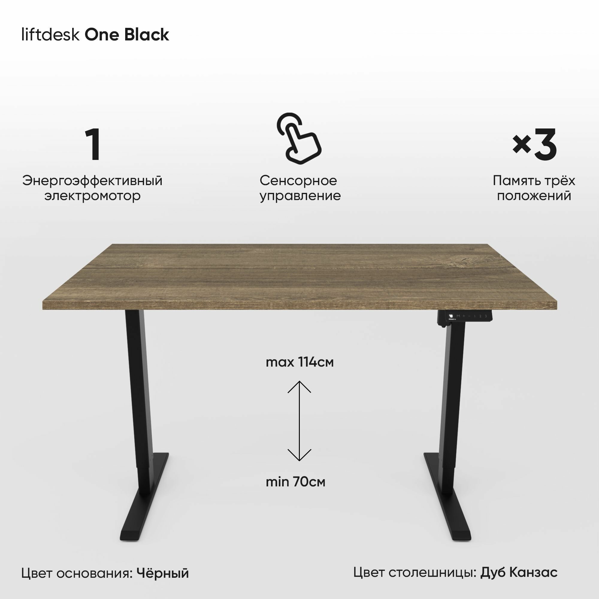 Стол регулируемый по высоте одномоторный liftdesk One Белый/Черный графит ЛДСП Egger 120х68х2.5 см