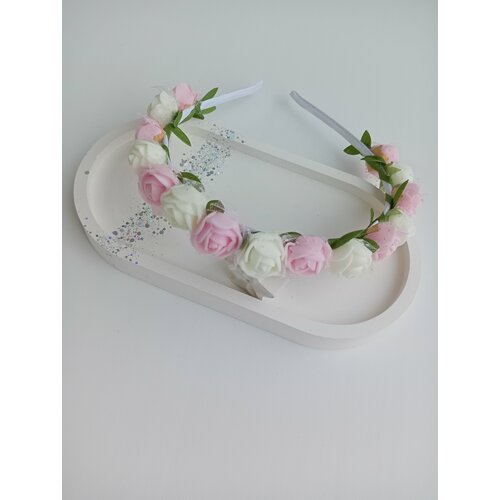 Ободок для девочек с розово-белыми цветами ручной работы
