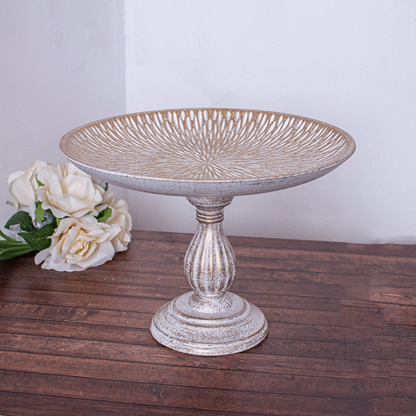 фото Блюдо на ножке Астра 30х22 см белое с золотом