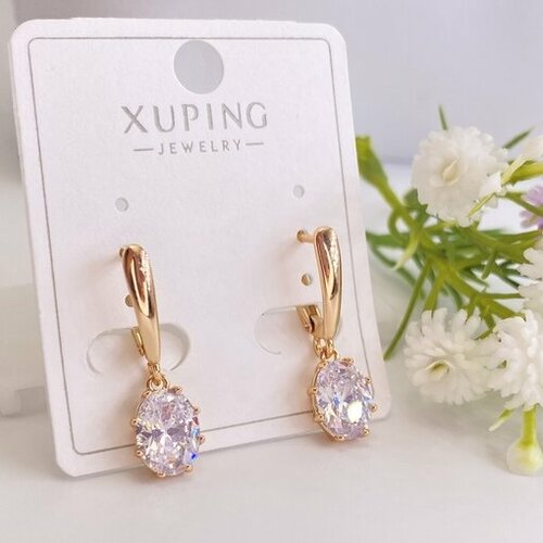 фото Серьги с подвесками xuping jewelry, фианит, размер/диаметр 25 мм., золотой