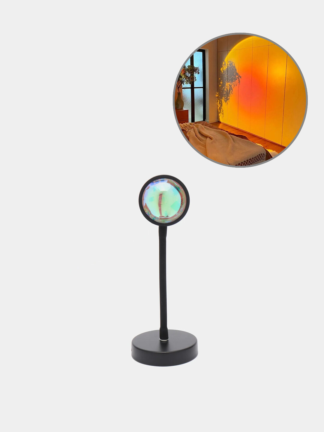 Лампа "Закат", металлическая с пультом, RGB, 16 цветов, подключение Bluetooth к телефону Стойка Гибкая на 360°, Упарвление Пульт 16 цветов, Питание USB, Цвет Черный