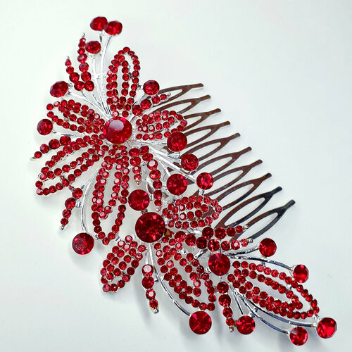 Гребень в волосы с красными стразами /красное украшение в прическу/подарок на праздник