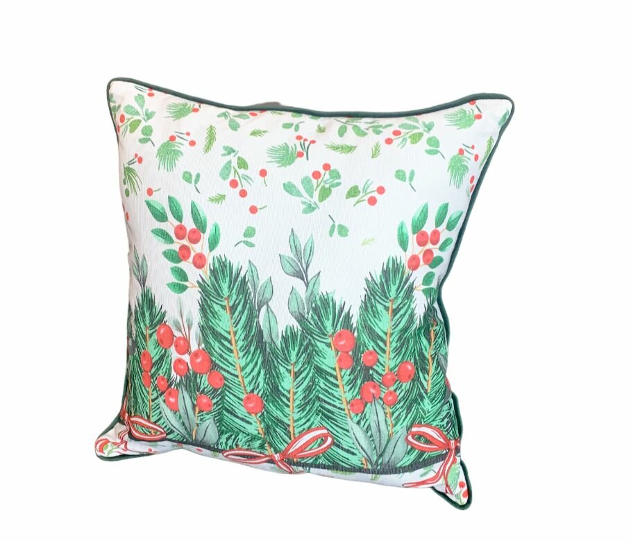 Наволочка белая с рисунком, зеленый кант, 50*50 — фото 1