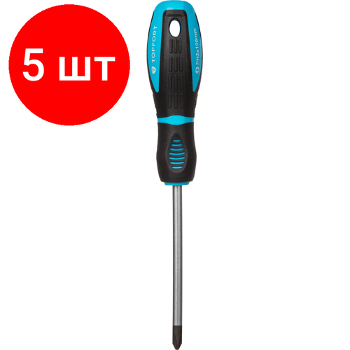 Комплект 5 штук, Отвертка крестовая PH2 6x100 TOPFORT (546029) отвертка крестовая vertextools 6x100 ph2 магнитная