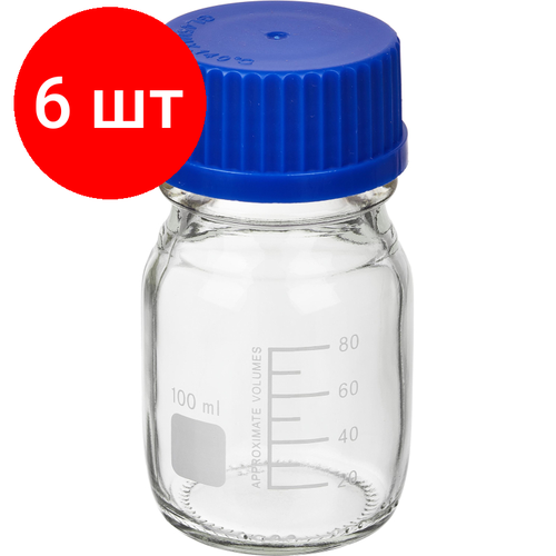 Комплект 6 штук, Банка 100мл ТС с винтовой пластиковой крышкой (светлое стекло) Apexlab
