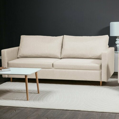 Диван AMICO мягкий прямой двухместный раскладной с механизмом пантограф в гостиную офис спальню для отдыха минимализм современный стиль натуральное дерево бежевый 65980₽