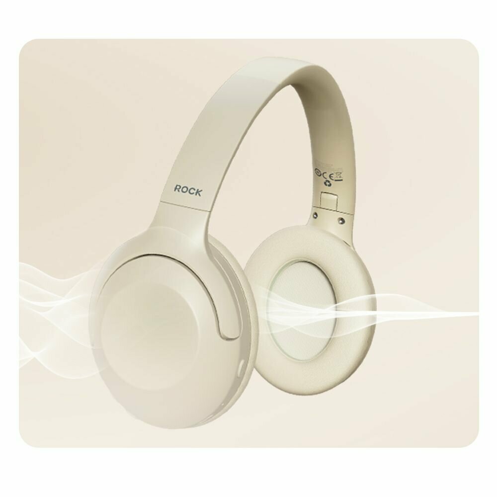 Беспроводные наушники накладные с активным шумоподавлением Rock O3 ANC Wireless Headphones бежевые — фото 1