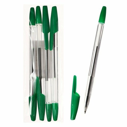 Набор ручек шариковых 4 шт. LANCER Office Style 820 узел 1.0 зеленый, корп. прозрачн, 3 штуки